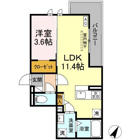 DーHILLS栄町(1LDK/3階)の間取り写真