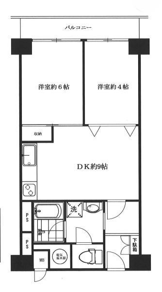 ローズハイツ田町(2DK/9階)の間取り写真