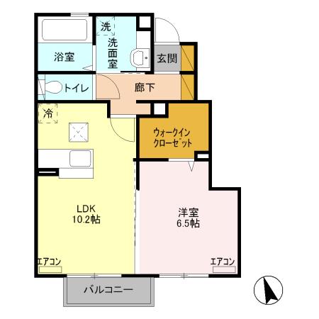 メゾン医大前桜 D(1LDK/1階)の間取り写真