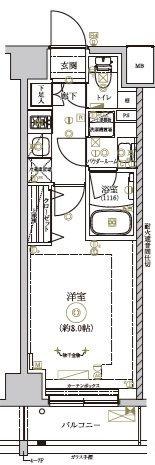RELUXIA TOKYO ノース GATE(1K/7階)の間取り写真