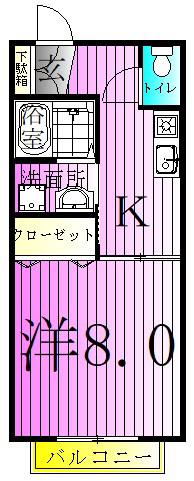グリーンハイツ綾瀬II(1K/2階)の間取り写真