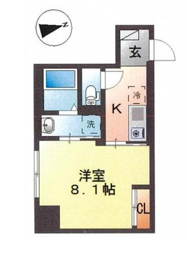 クラン カナイI(1K/1階)の間取り写真