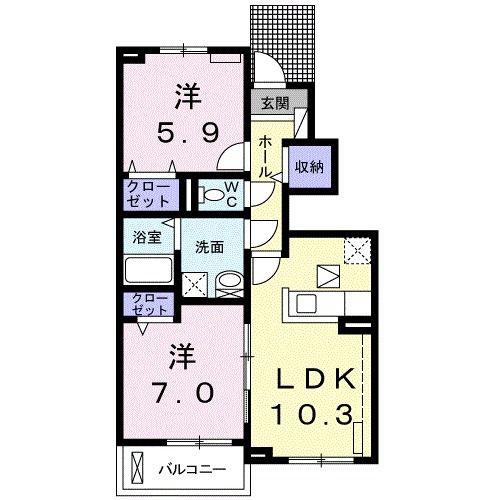 サンライズB(2LDK/1階)の間取り写真