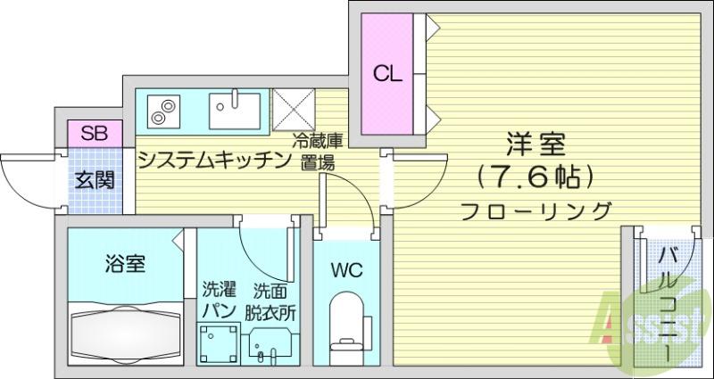 ジュネス米ヶ袋2(1K/1階)の間取り写真