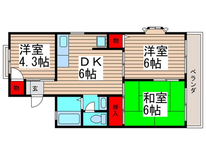 サンヴィレッヂ宮久保A・B(3DK/1階)の間取り写真