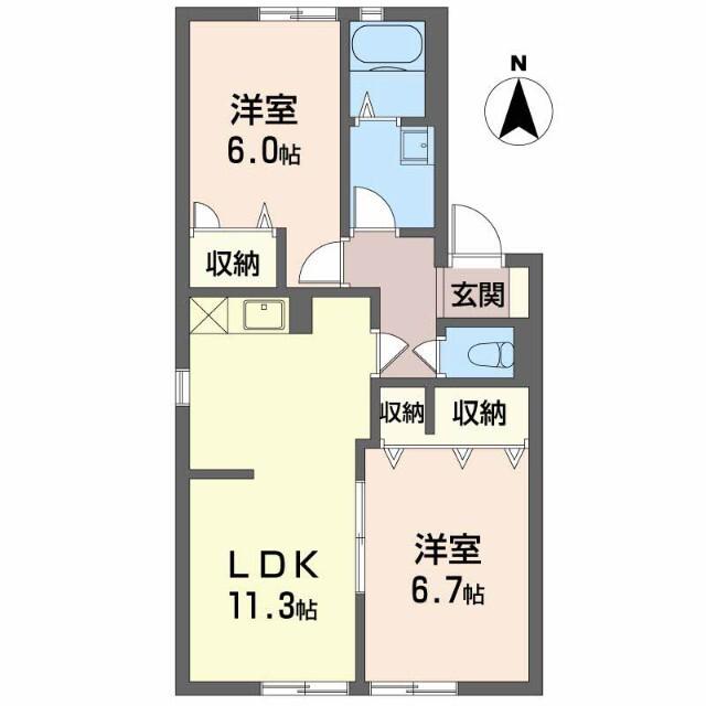 ハナミズキ安田1(2LDK/1階)の間取り写真