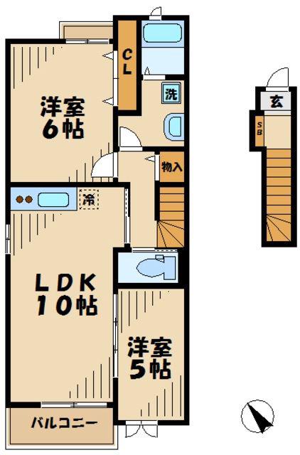 ボルベール(2LDK/2階)の間取り写真