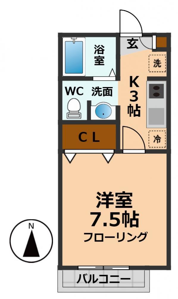 グリーンウインド(1K/2階)の間取り写真