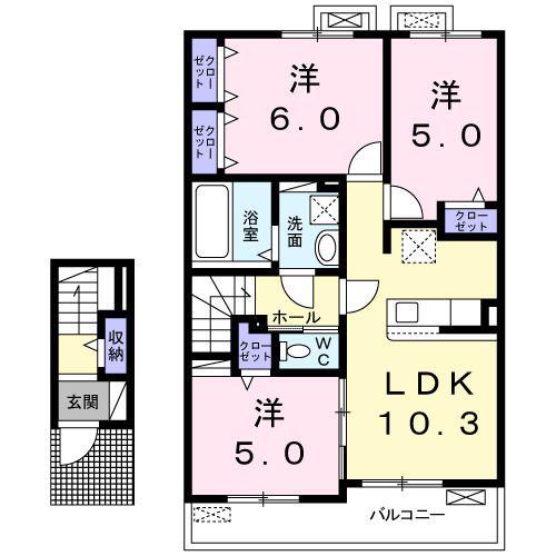 グレースメロウG(3LDK/2階)の間取り写真