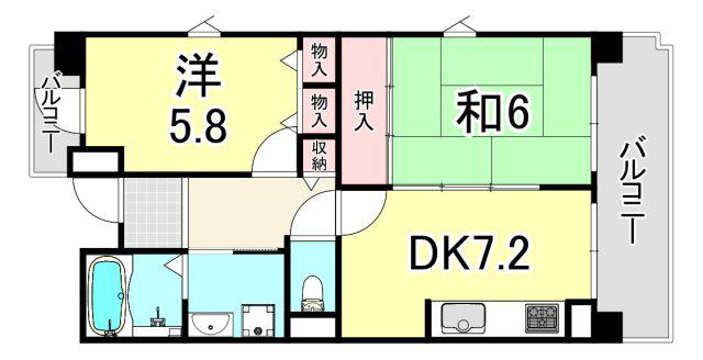URパークタウン西武庫 5号棟(2DK/10階)の間取り写真