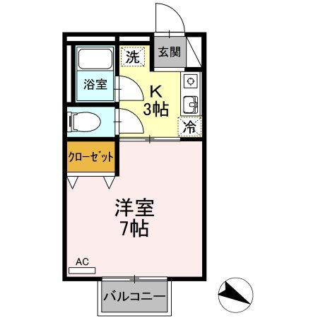 シャトル西春日A棟(1K/2階)の間取り写真