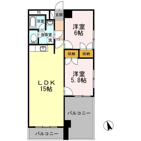 リビオンニュー中津口(2LDK/3階)の間取り写真