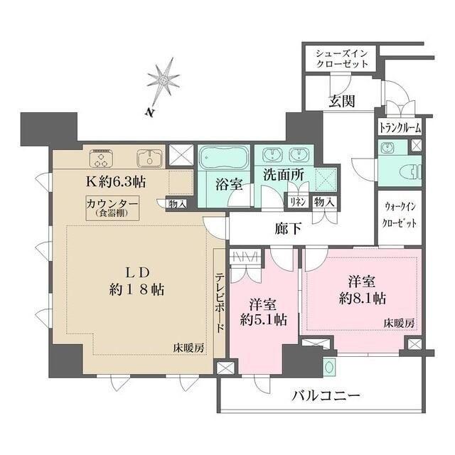 ザ・パークハウス渋谷南平台(2LDK/7階)の間取り写真