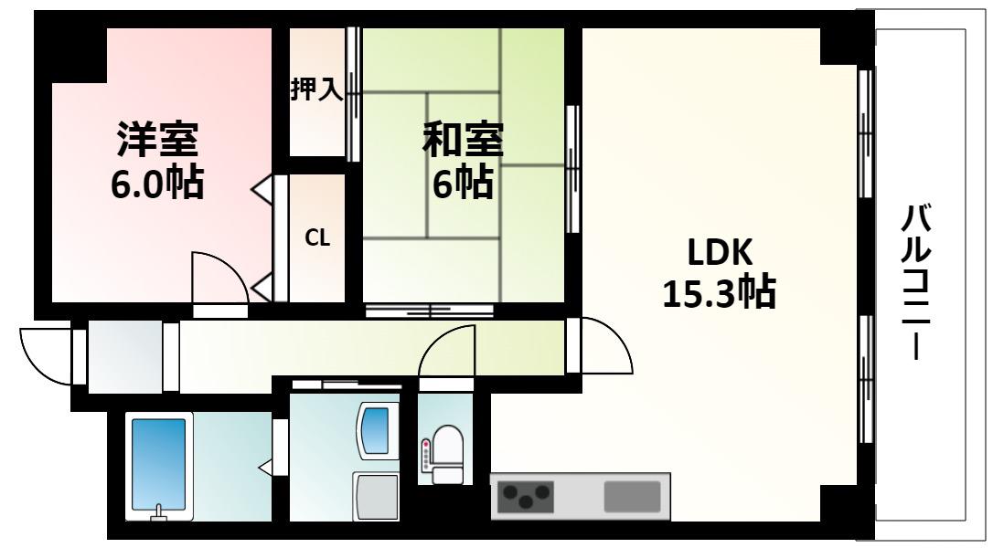 ティーズ緑地(2LDK/3階)の間取り写真