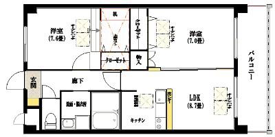 ルネスインサザンクロス(2LDK/3階)の間取り写真