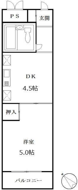 オークビル(1DK/4階)の間取り写真