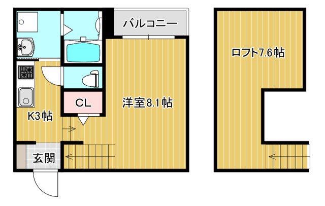 MODERN PALAZZO合志(1SK/2階)の間取り写真
