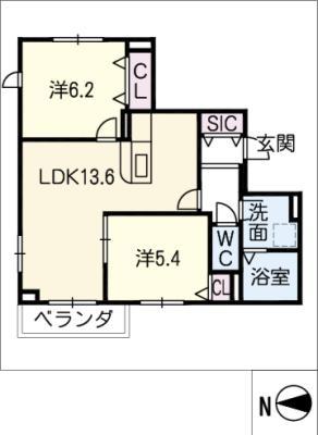 CHEVERNY(2LDK/1階)の間取り写真