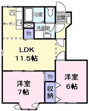 マウンテンキャスルI(2LDK/1階)の間取り写真