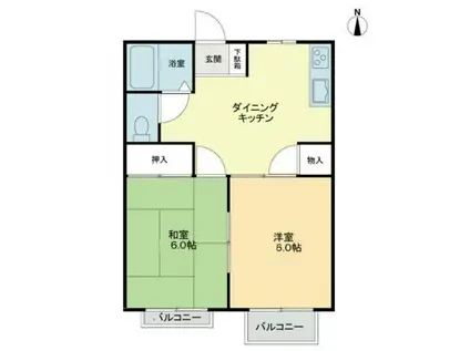 フォブール森B(2DK/2階)の間取り写真