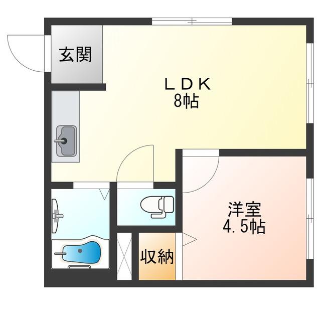 フラッグス肥後橋(1LDK/4階)の間取り写真