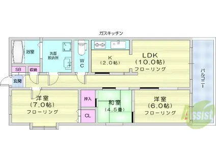 黒松クレスト(3LDK/2階)の間取り写真