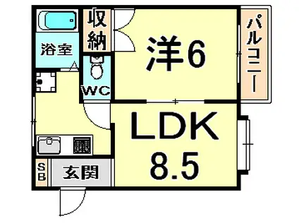 アミティー松本(1LDK/2階)の間取り写真