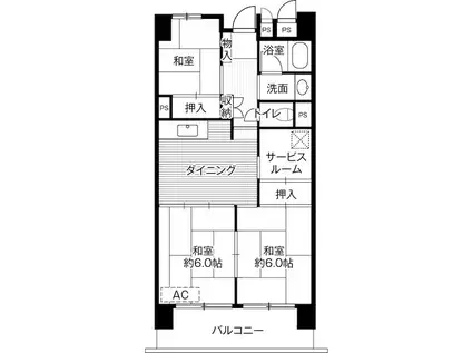 ビレッジハウス成田吾妻タワー1号棟(3SDK/13階)の間取り写真