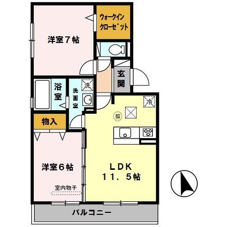 サニープレイス塩屋台(2LDK/1階)の間取り写真