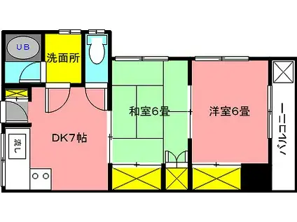 ルミエール三本木(2DK/2階)の間取り写真