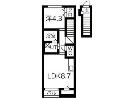 LUNEII A(1LDK/2階)の間取り写真