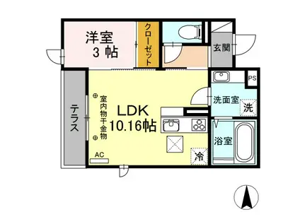 モンテベール南風(1LDK/1階)の間取り写真