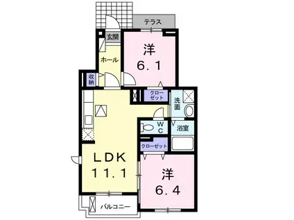 ベルローズB(2LDK/1階)の間取り写真