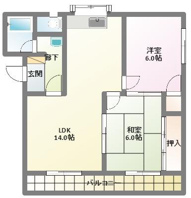 コーポプレリュード(2LDK/2階)の間取り写真