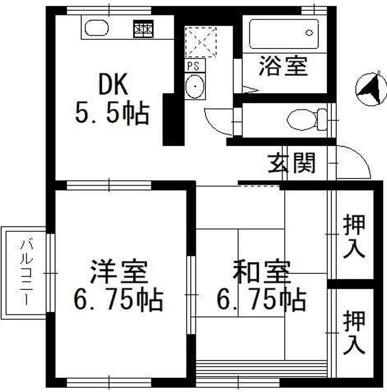 サンハイツ(2DK/2階)の間取り写真