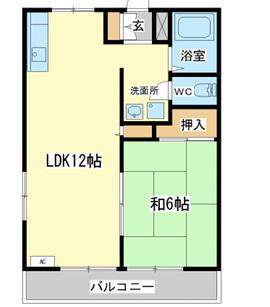 サンライフ森の西(1LDK/2階)の間取り写真
