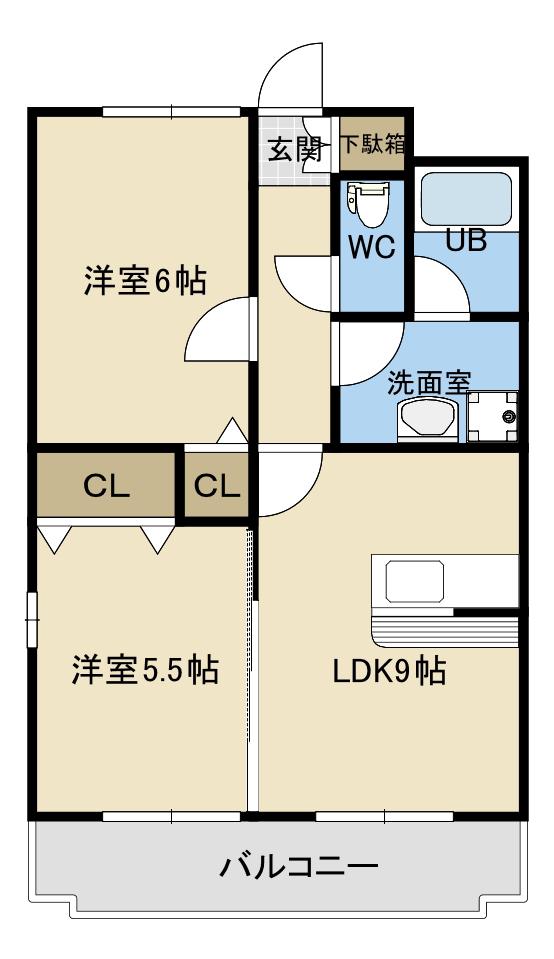 ビオトープヒルズエテルノ(2LDK/2階)の間取り写真
