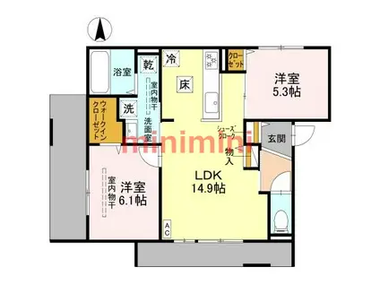 D-RESIDENCE下田部A棟(2LDK/1階)の間取り写真