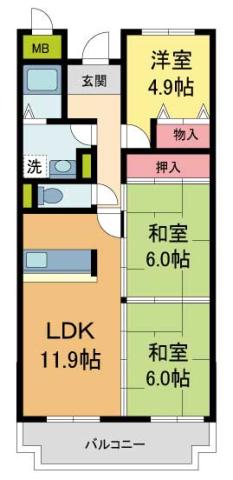 インペリアル樋の口(3LDK/5階)の間取り写真