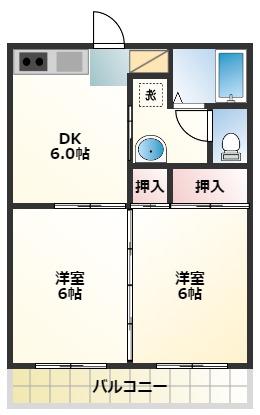 リバーサイド自由ヶ丘(2DK/1階)の間取り写真