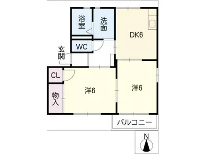 パークビラ極楽B棟(2DK/1階)の間取り写真