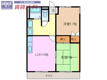 ハイツむくもと(2LDK/1階)の間取り写真