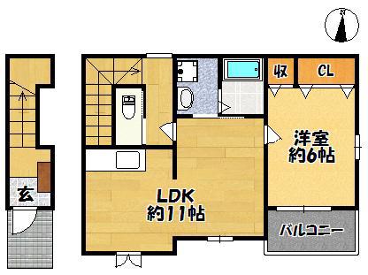 サンハイツ北六甲六番館(1LDK/2階)の間取り写真