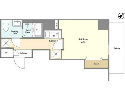 アルファコート蕨5(1K/2階)の間取り写真