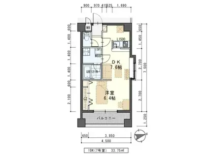 しゃとれ小松島(1DK/2階)の間取り写真