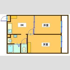 旭ヶ丘イースト(2DK/1階)の間取り写真