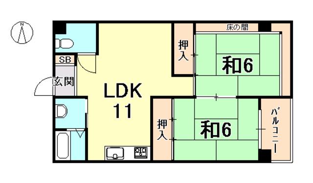 加島第2マンション(2LDK/4階)の間取り写真