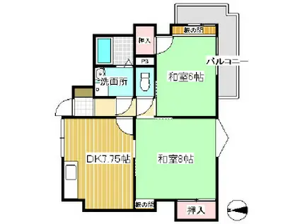 グランシアマンション(2DK/3階)の間取り写真