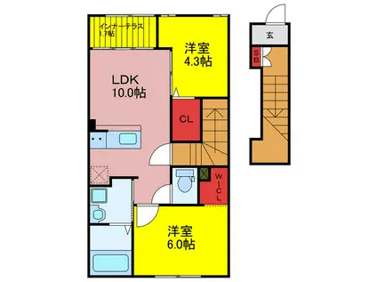 ルフラン2(2LDK/2階)の間取り写真