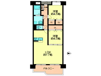 メゾンドール大安寺(2LDK/2階)の間取り写真